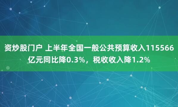 资炒股门户 上半年全国一般公共预算收入115566亿元同比降0.3%，税收收入降1.2%
